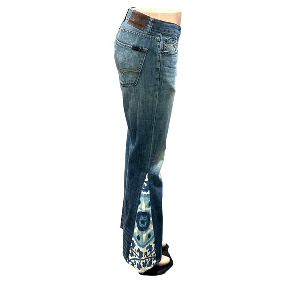 Seven7 Vintage Flared Jeans Floral Paisley Bell Bottom Design Leg Inserts Sz 32 - Picture 4 of 16
